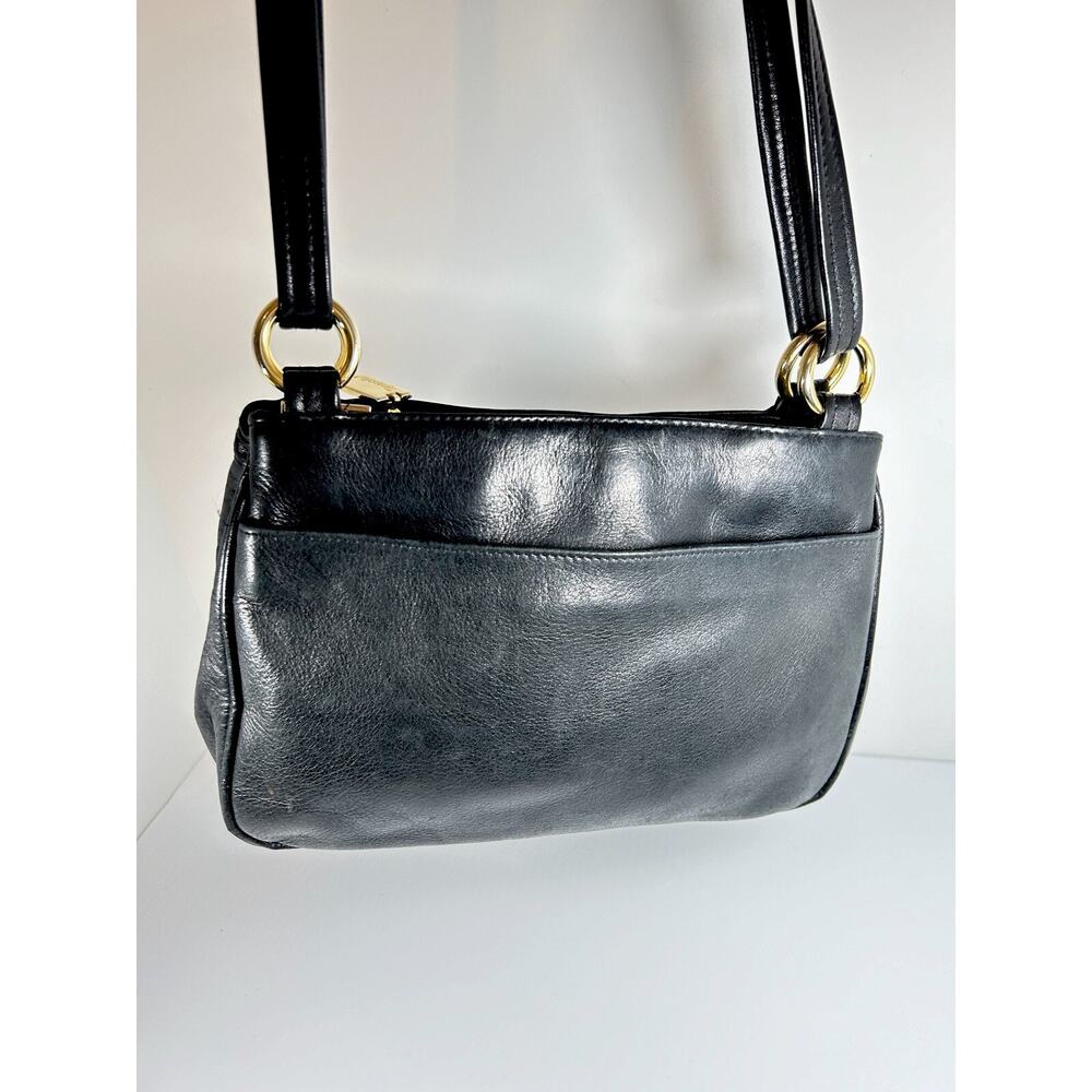 Black Leather Shoulder Handbag Purse Tignanello Double Handle Zippers
